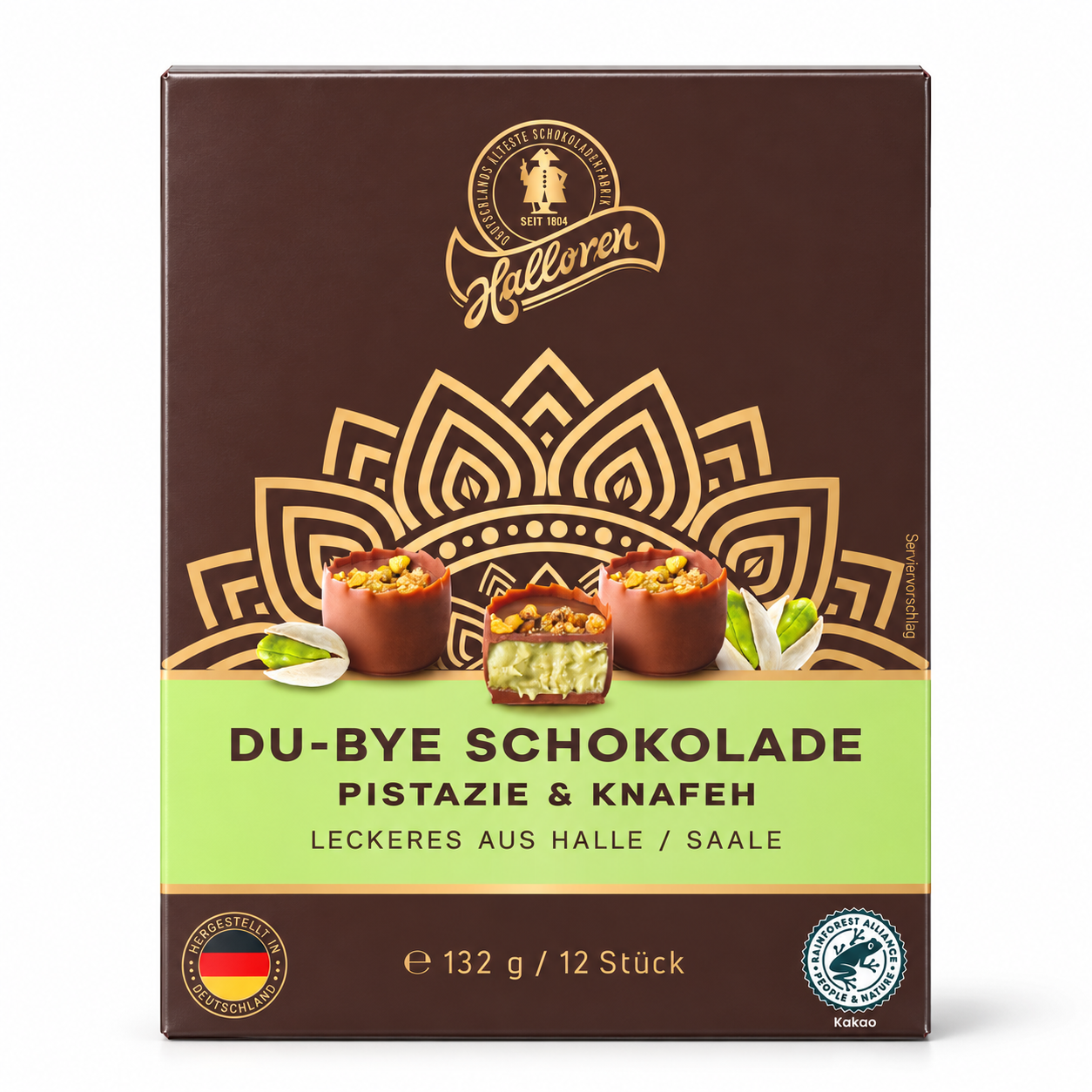 Du-B’ye-Schokolade, Pistazie, Knafeh, Pralinen, 12 Stück