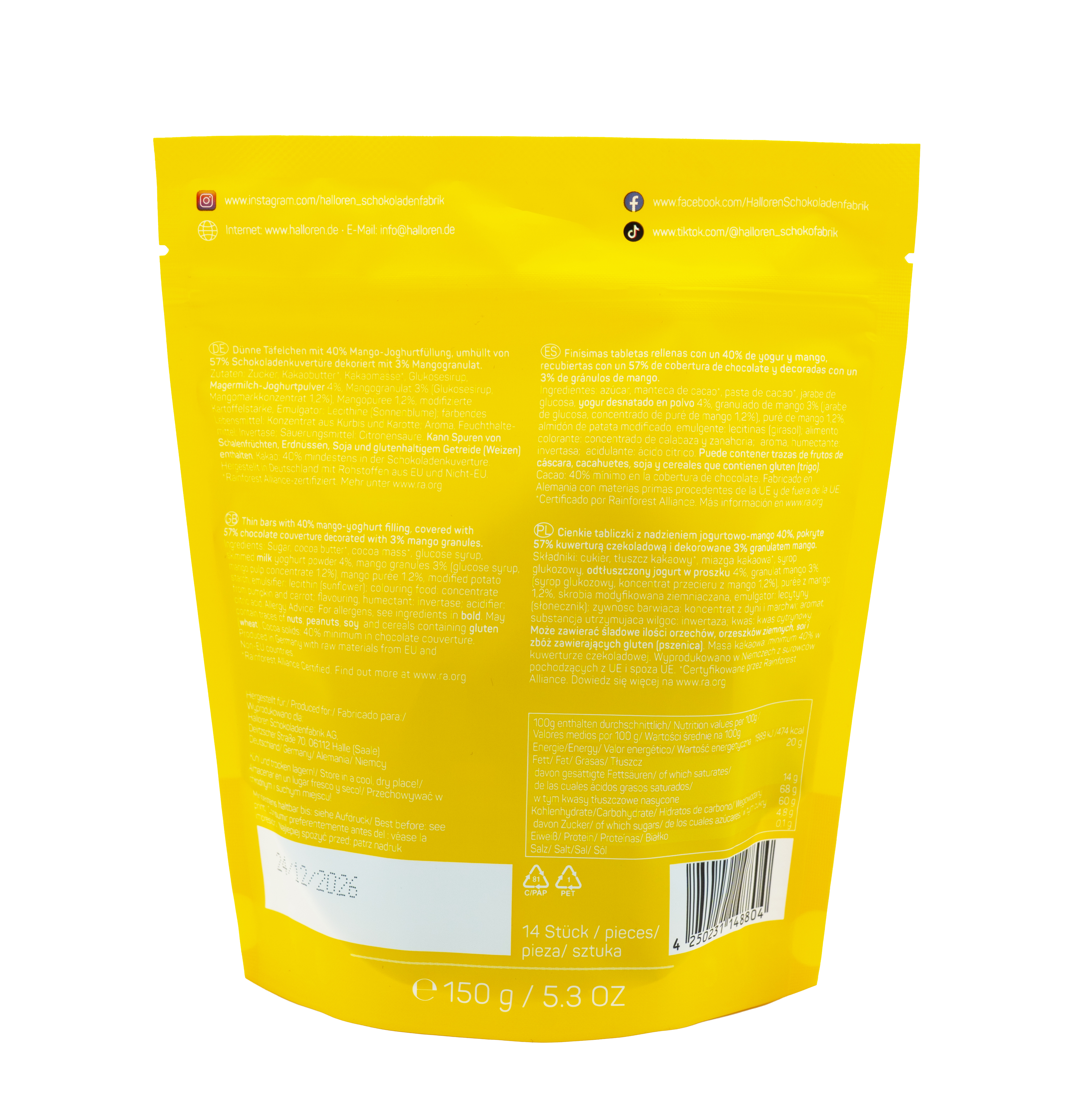Halloren Chocolate Thins Mango mit Topping