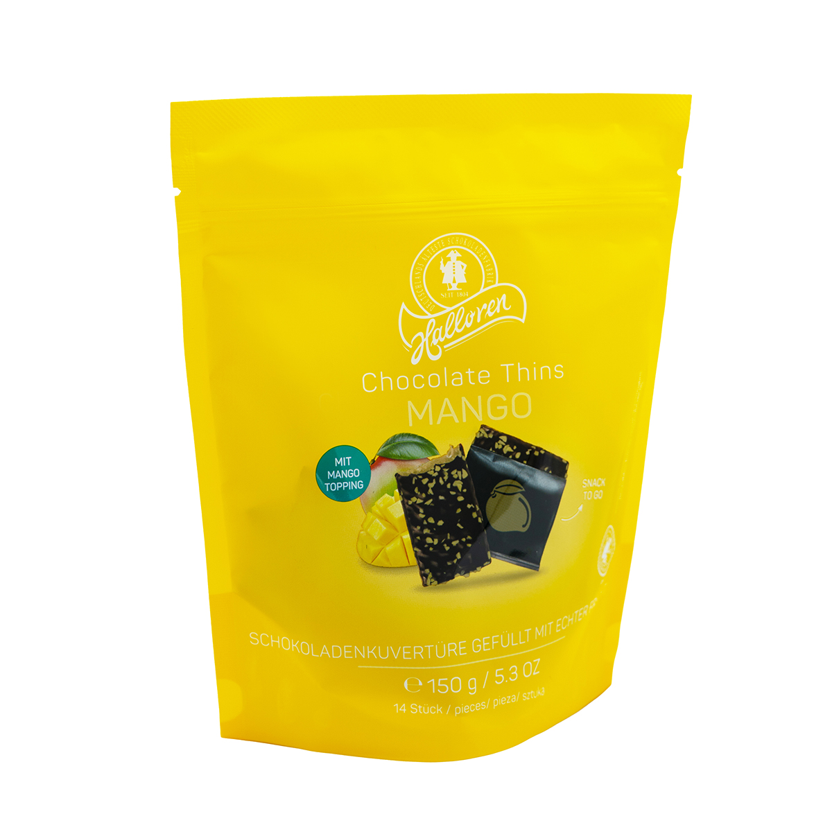 Schokoladenknusper, Mango, Chips, Snack, Verpackung, Schokolade, Chocoladem