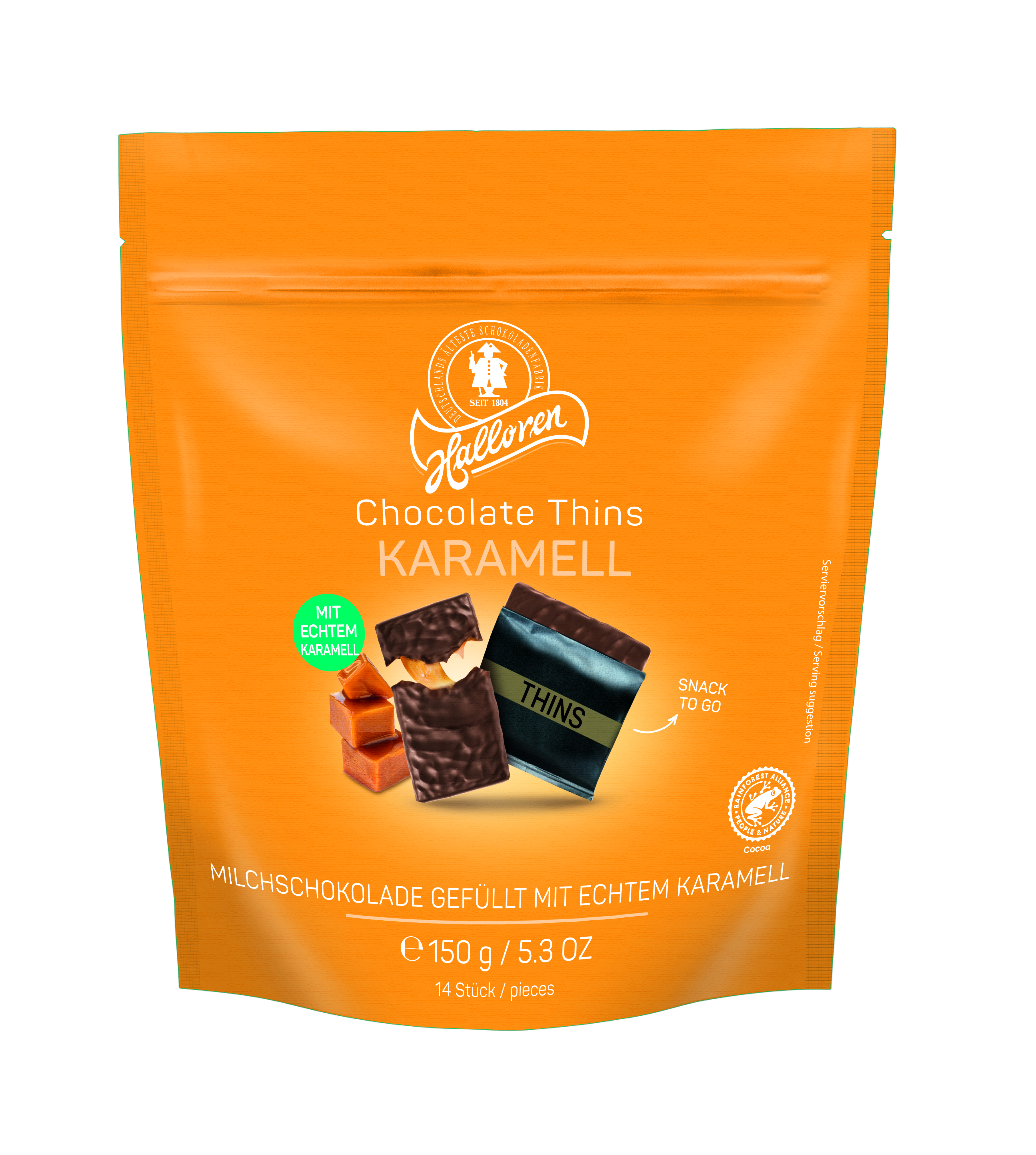 Halloren Chocolate Thins  Karamell - 150g Beutel