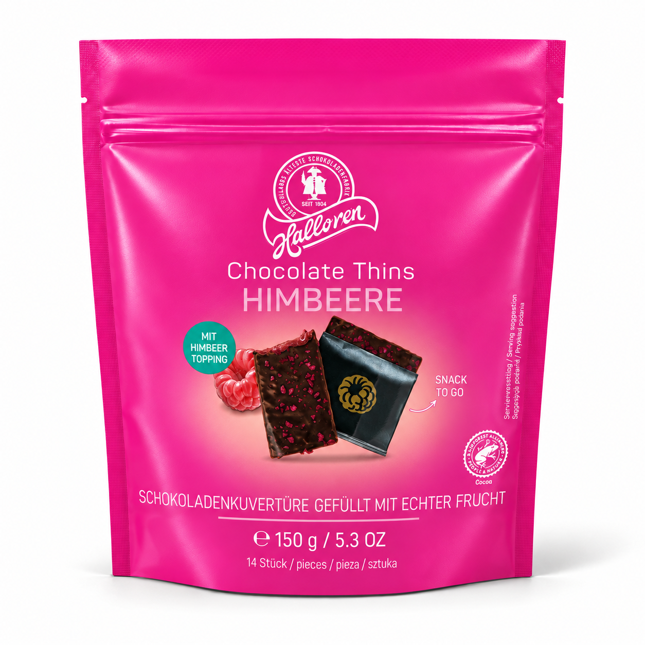 Schokoladen-Thins, Himbeere, Schoko-Snack, Riegel, Füllung