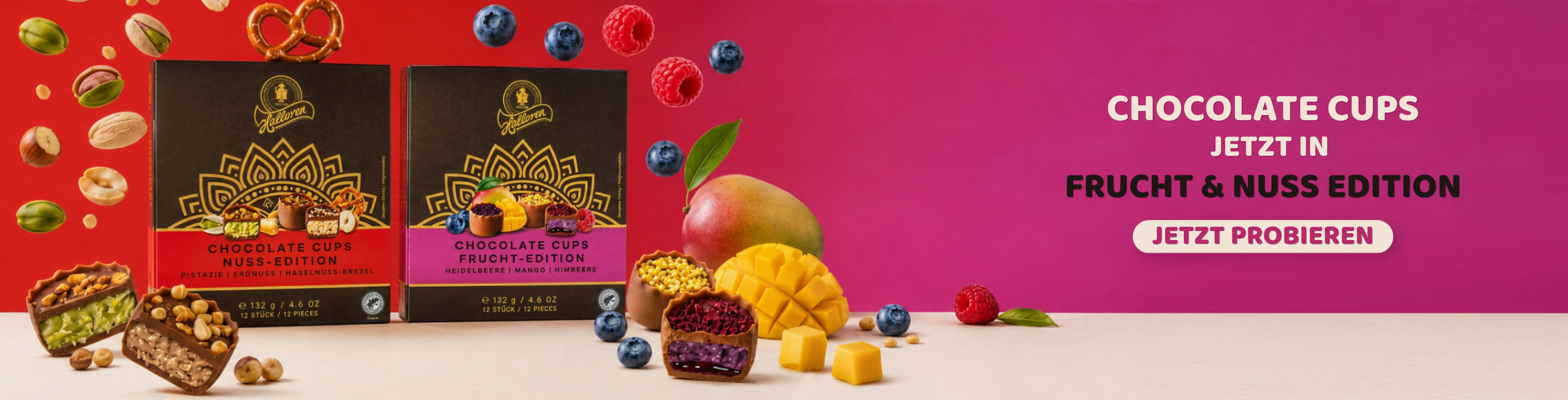 Schokoladenkekse, Chocolate Cups, Nuss-Edition, Frucht-Edition, Fruchtfüllung