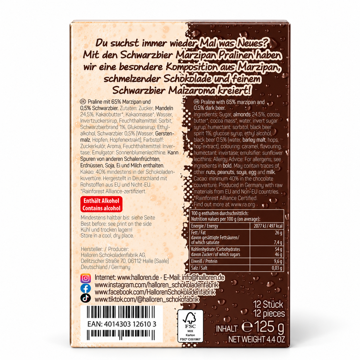 Halloren O's Schwarzbier Praline mit Marzipan