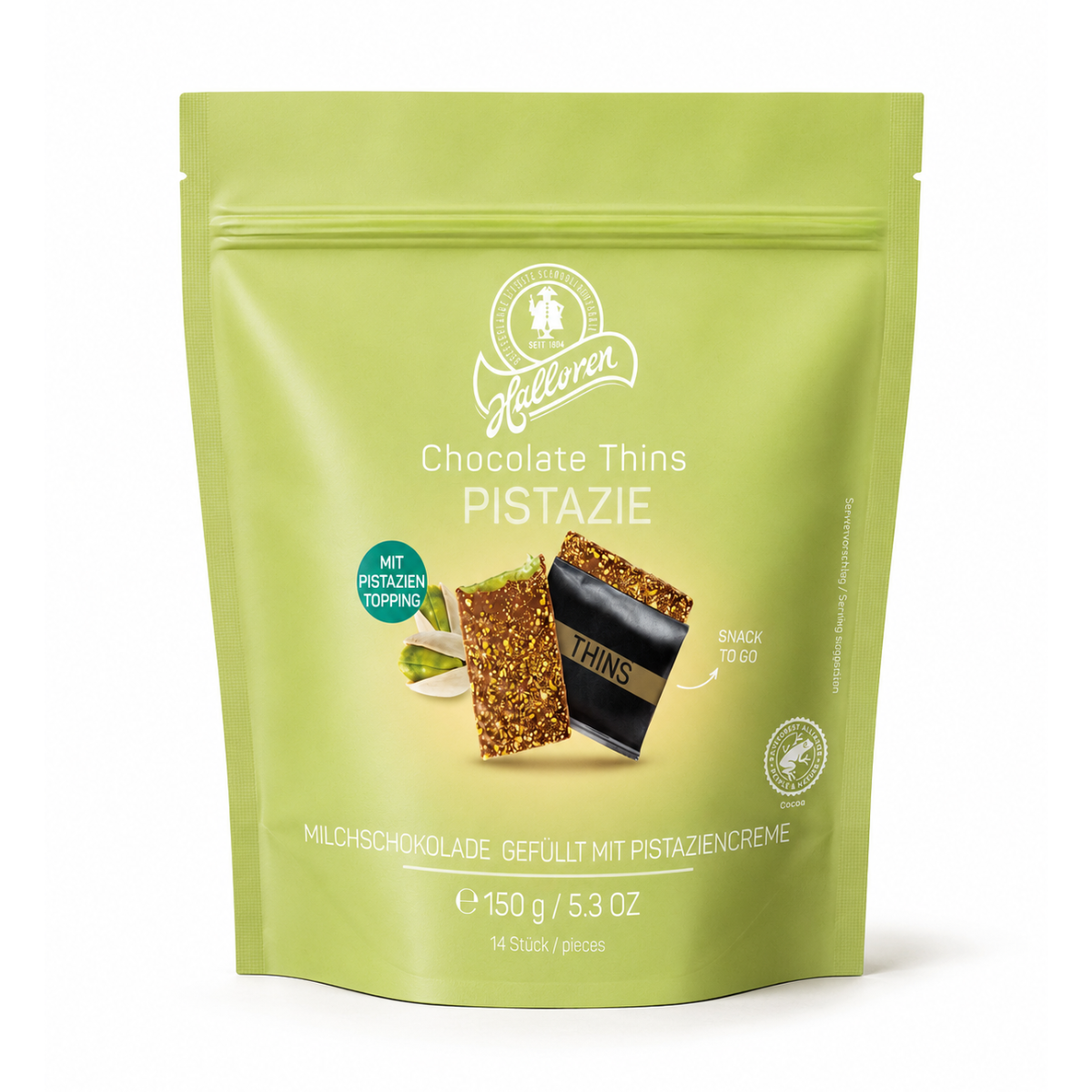Schokolade, Choco Thins, Pistazie, Snack to go, Milchschokolade