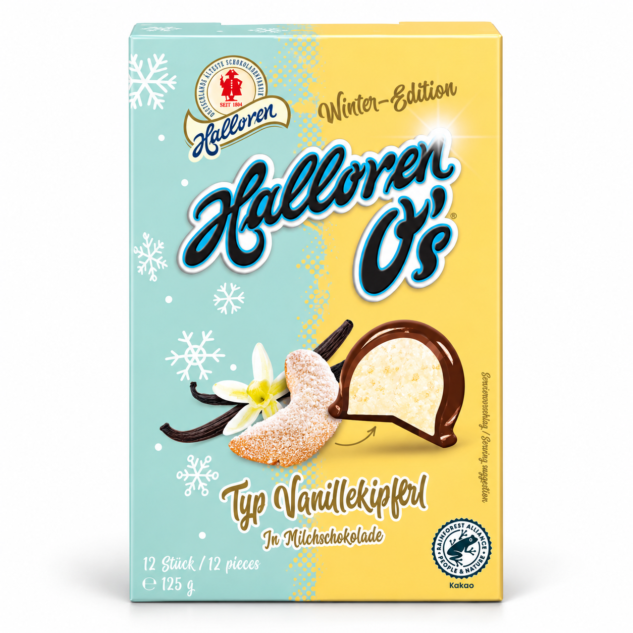 Schokoladenverpackung, Winter-Edition, Halloren, Vanillekipferl, Milchschokolade