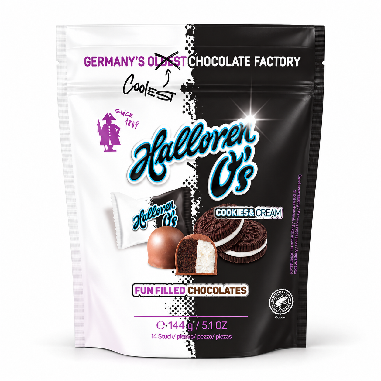 Gefüllte Schokolade, Cookies & Cream, Schokoladenkugeln, Cremefüllung, 144 g