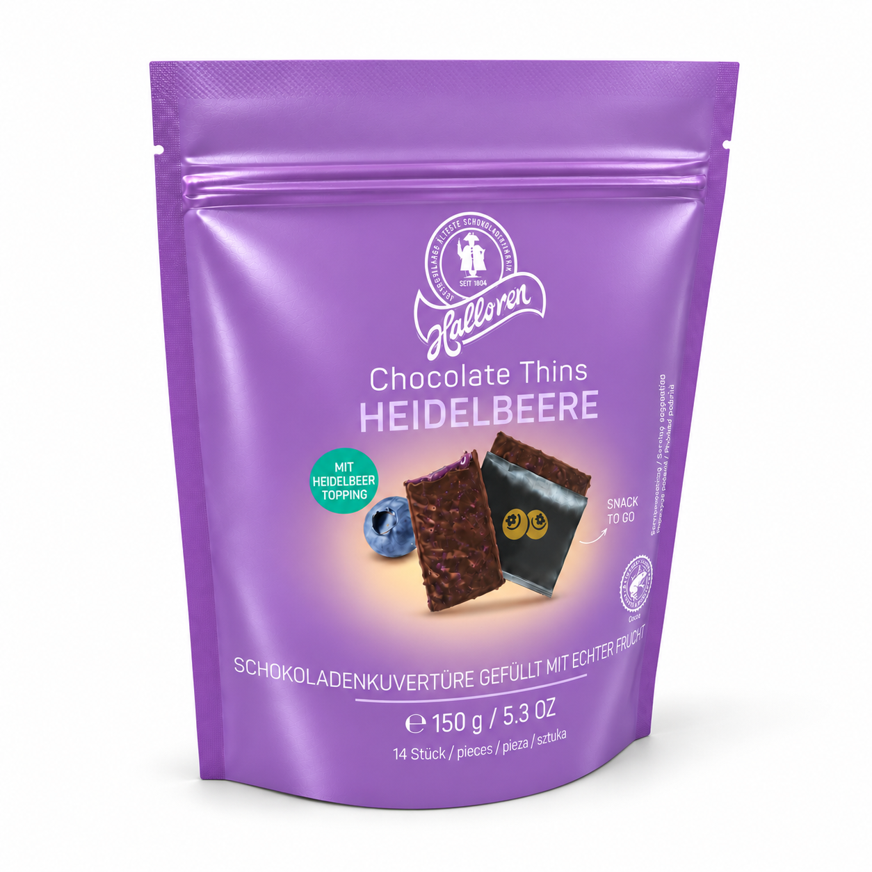 Schokoladenkugeltür,  Heidelbeere, Heidelbeer-Topping, Schokoladenhülle, Snack To Go