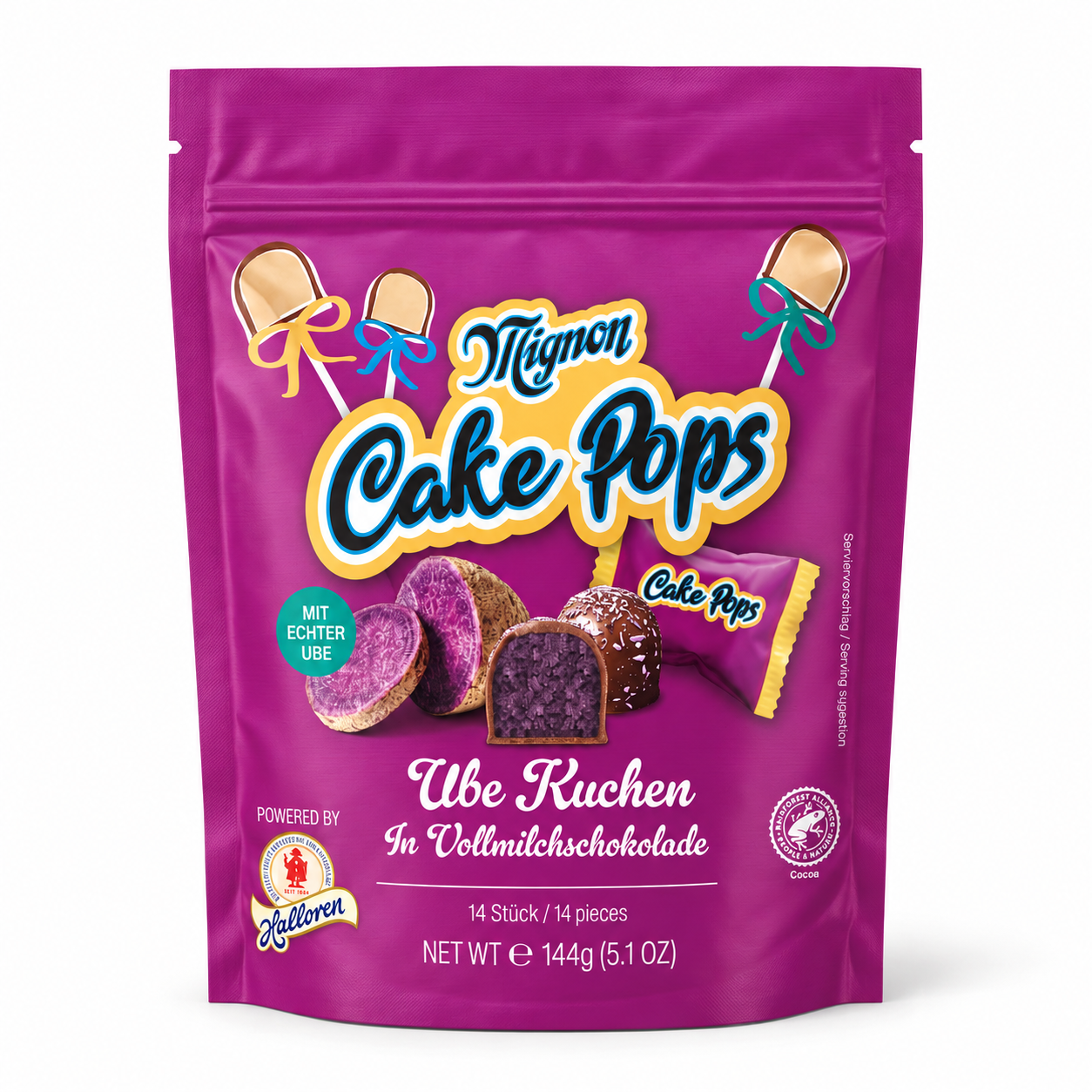 Ube-Kuchen, Cake Pops, Vollmilchschokolade, 14 Stück, Beutelverpackung