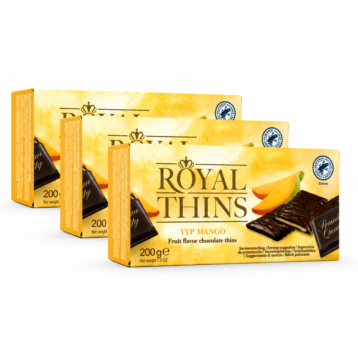 Schokolade, Pralinen, Schokoladen-Thins, Mango, Fruchtgeschmack