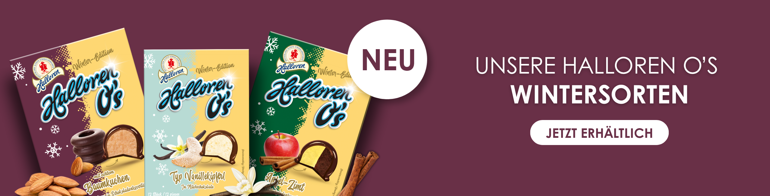 Schokoladen-Box, Halle-O’s, Winteredition, mit Mandel, Zimt-Aroma