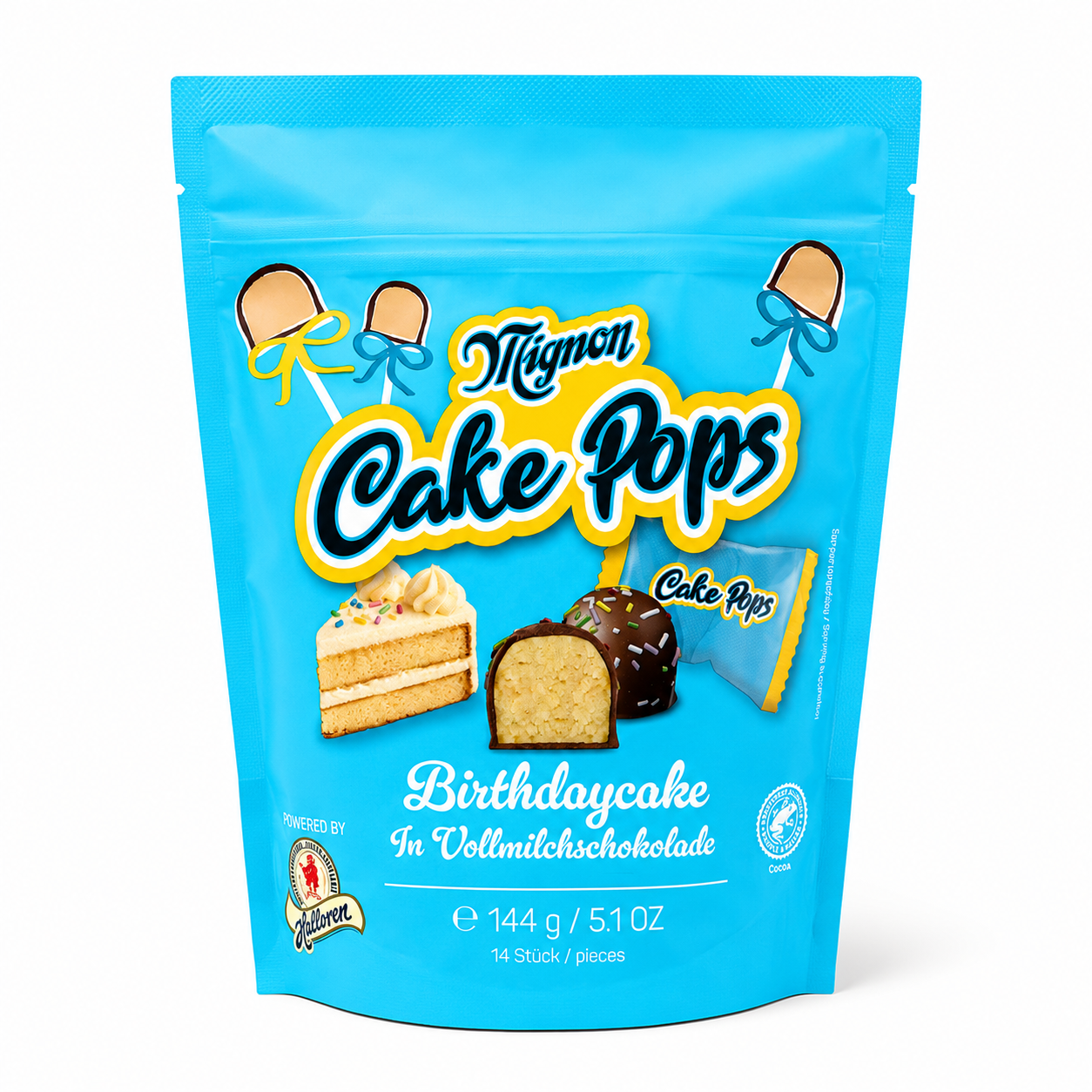 Kuchen-Pops, Birthday-Kuchen, Milchschokolade, Kleine Kuchen, Füllung Creme