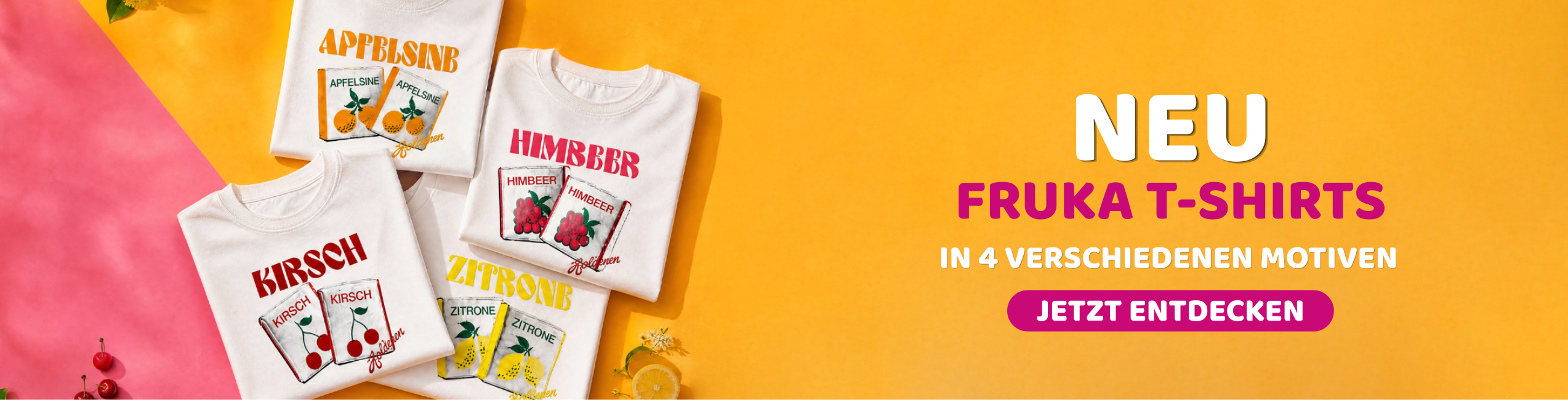 T-Shirt, Früchte-Print, Kirsche, Zitrone, Motiv-Shirt
