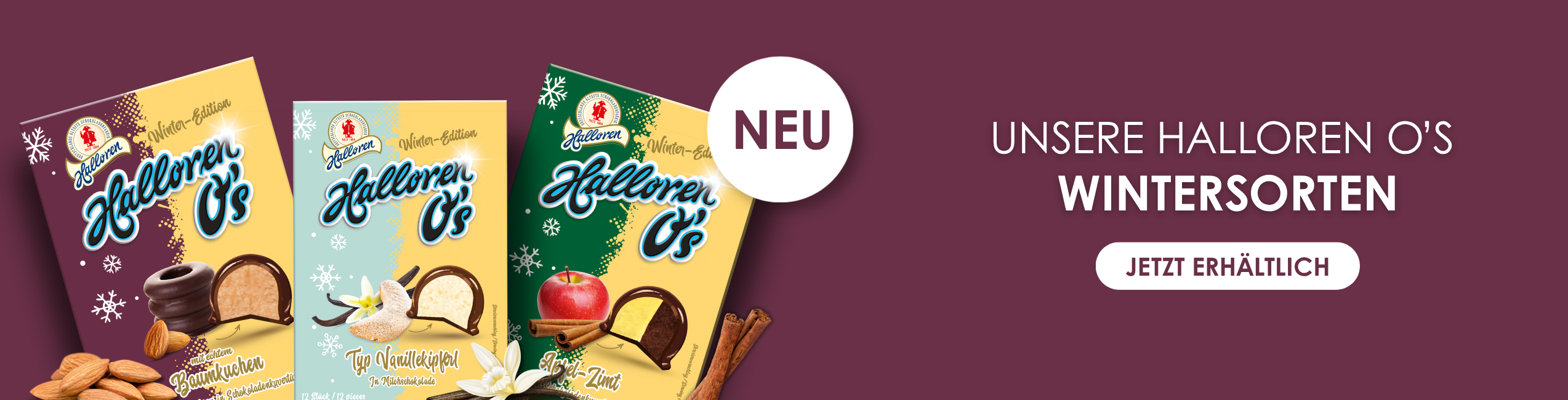 Schokoladenpaket, Winteredition, Halloren O's, Nussig, Zimt