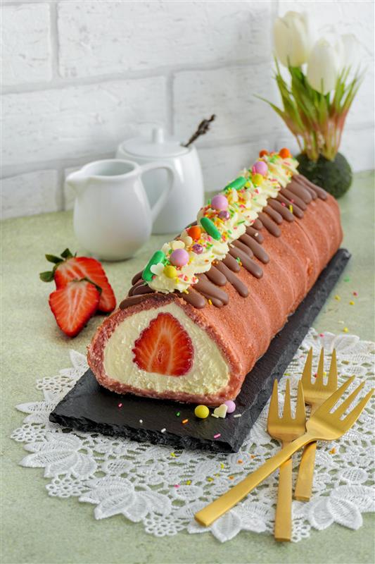 roulade, Erdbeer, Sahne, Kuchen, Zuckerdaserei
