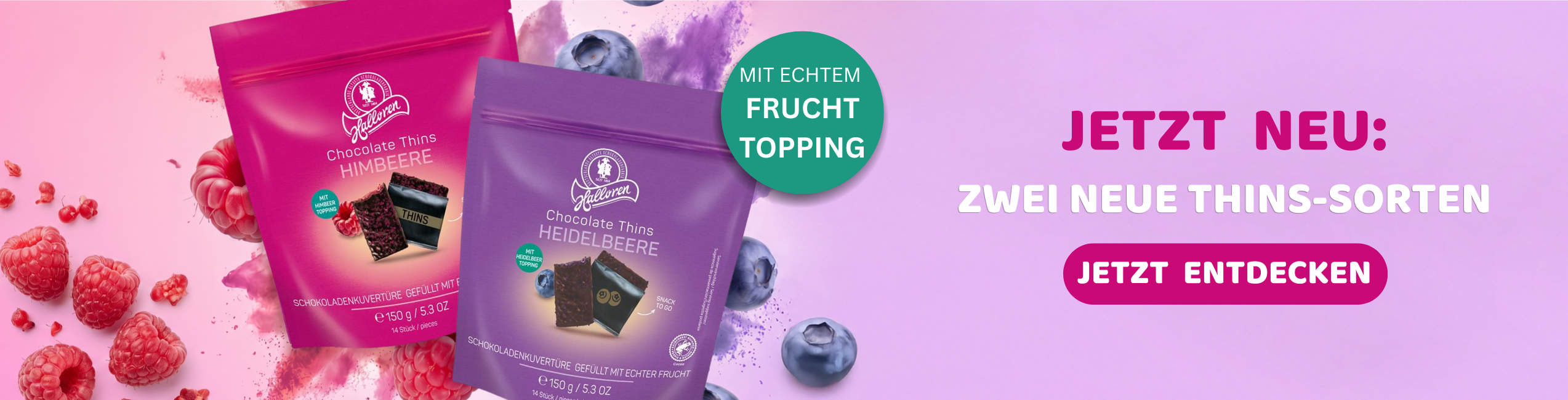 Schoko-Thins, Himbeere, Heidelbeere, Snack, Beutel