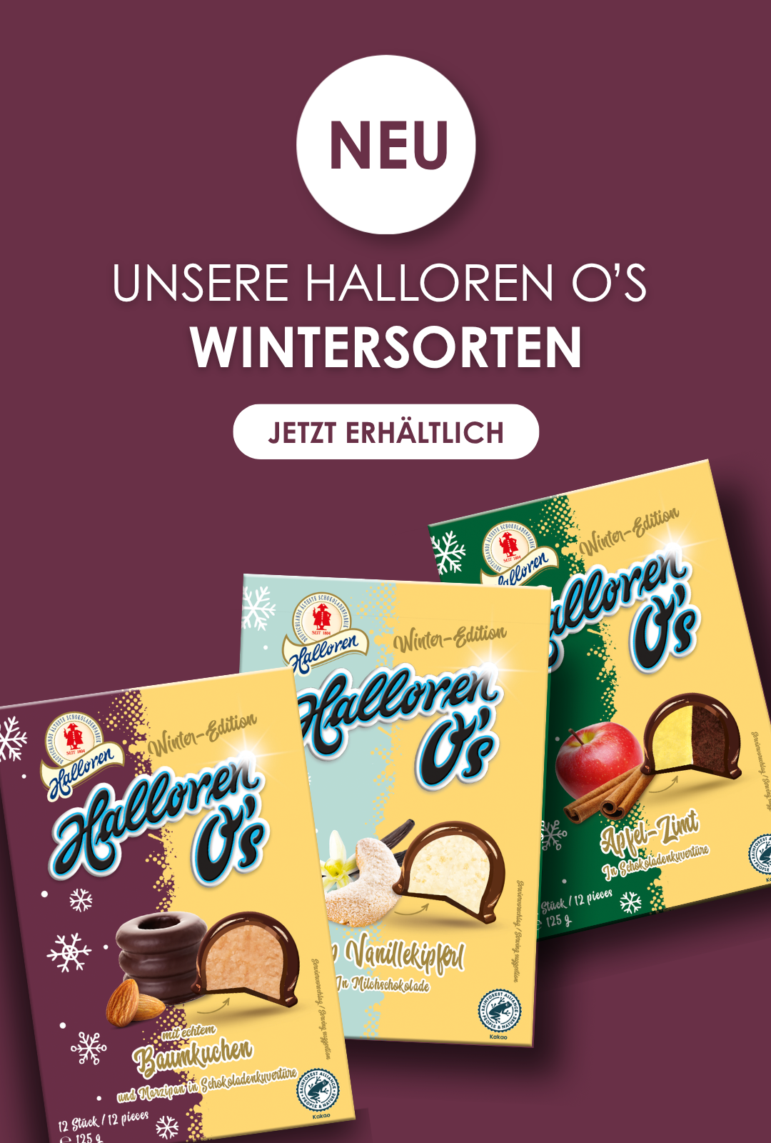 Schokokeks, Vanillekuchen, Winteredition, Halloren, Schokoladenpraline