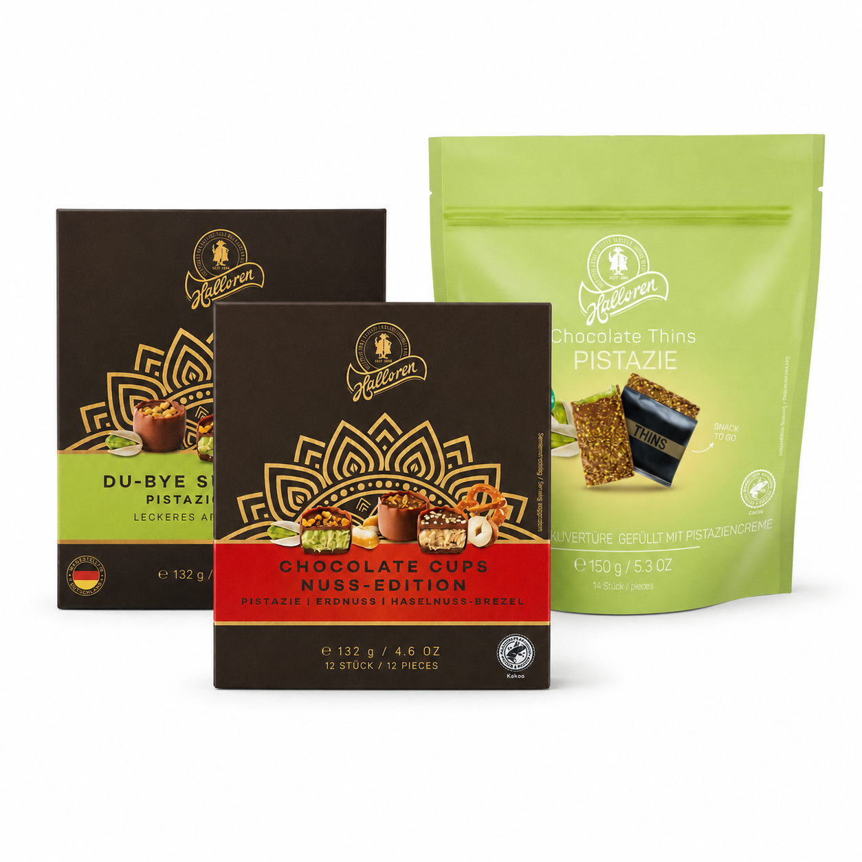 Schokoladenpralinen, Nuss-Edition, Pistazie, Schoko Cups, Geschenkset