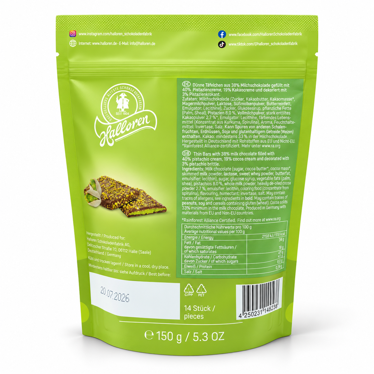 Schokolade, Milchschokolade, Pistazie, Grünverpackung, Nussig